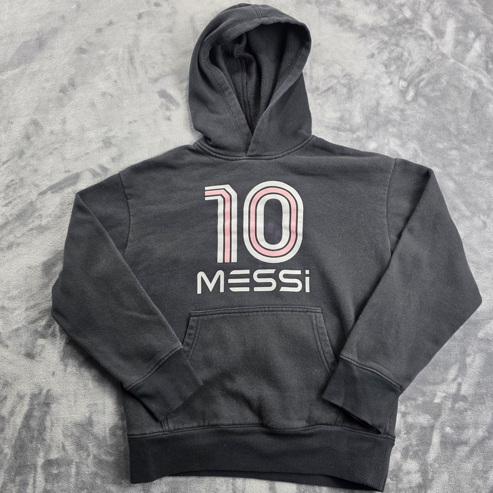 Messi Collection Hoodie Boys Size L 10-12 Black Pink Graphic Pullover Sweatshirt